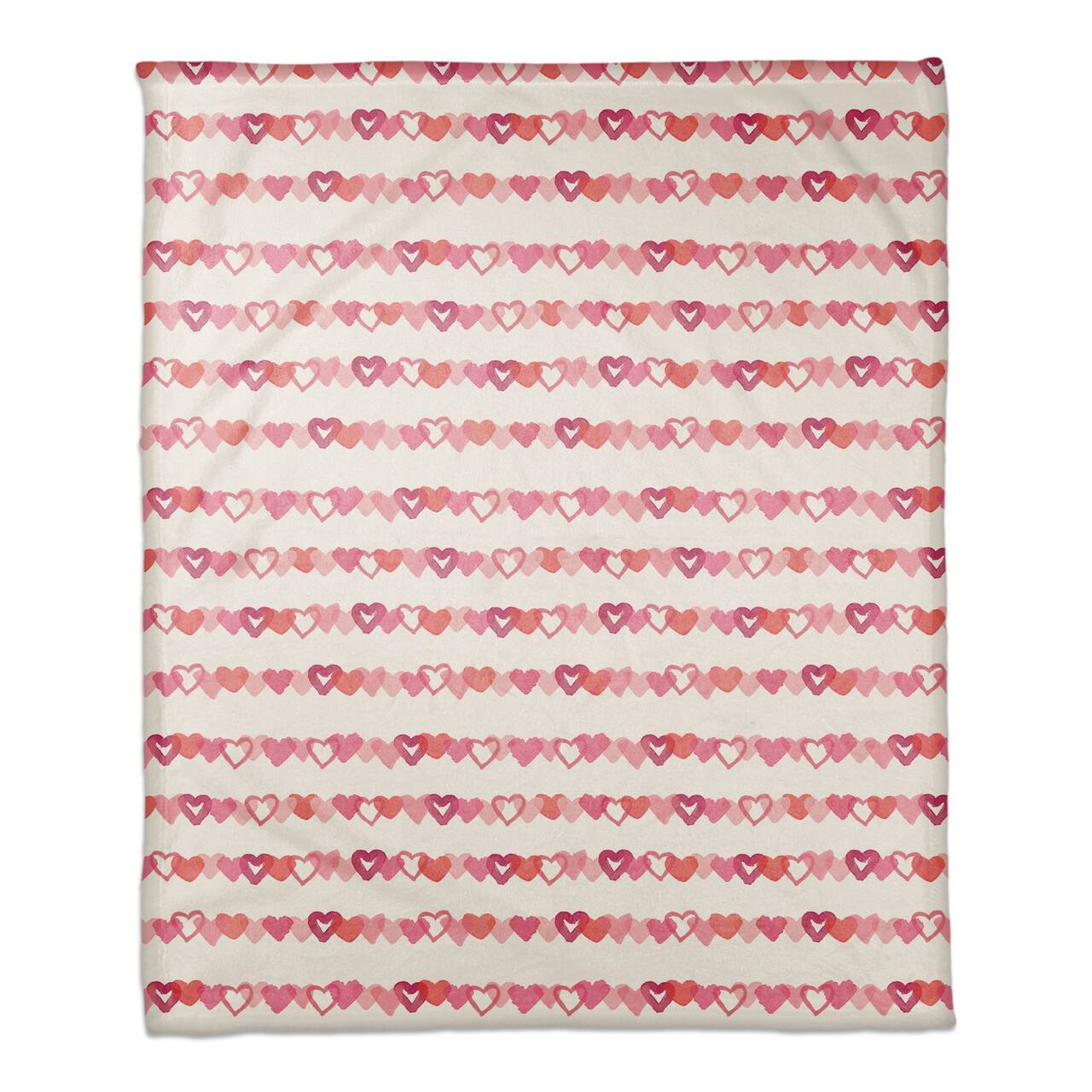 Watercolor Heart Stripes 50" x 60" Coral Fleece Blanket